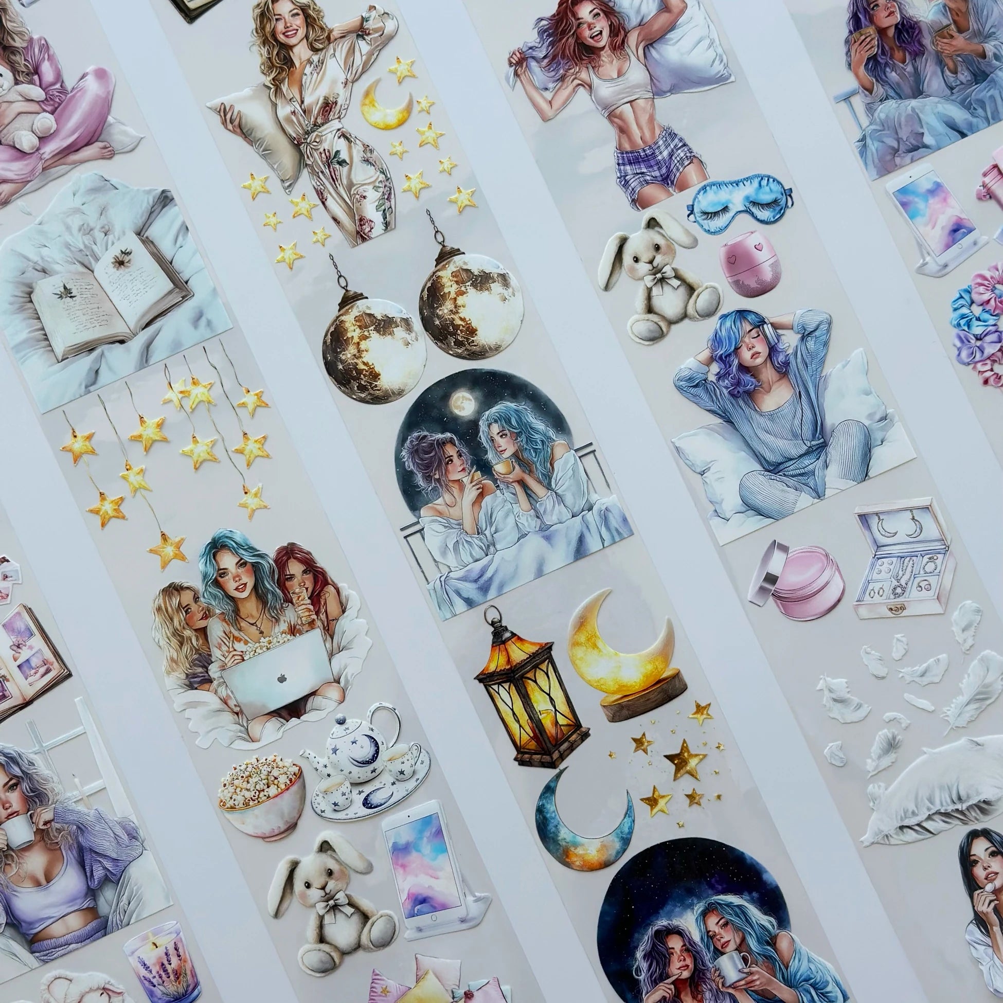 Pillow Fight Girls PET Oil Tape – Sleepover Aesthetic Scrapbook Roll – Cozy Night Vibes – SRP131