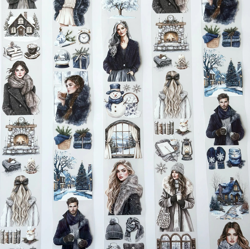 Winter Serenity Fashion Girl Pet Tape – Cozy Winter Aesthetic, Snowy Home Scene, Elegant Blue Tones, Tax Included – SRP160