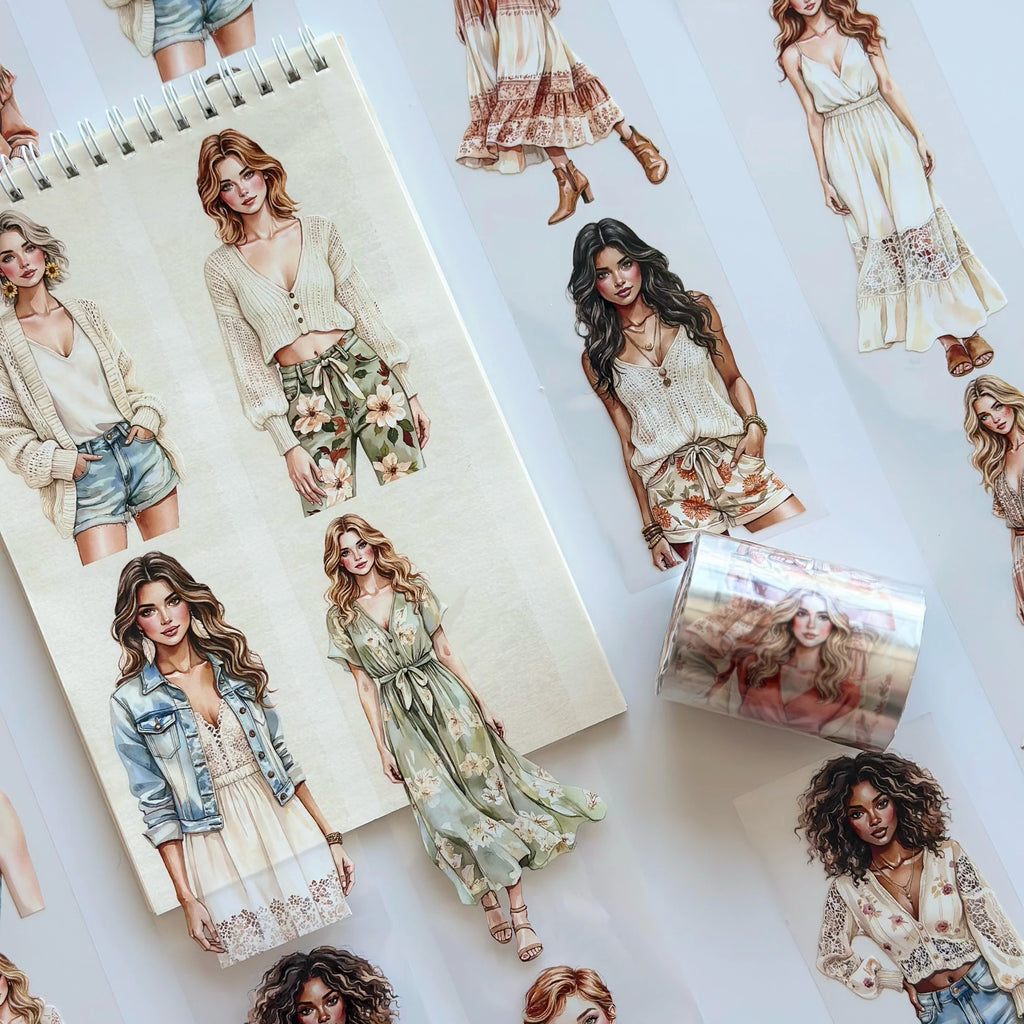 Summer Wind Fashion Girls Oil Tape – Scrapbook PET Sticker Roll – Boho Style – SRP128